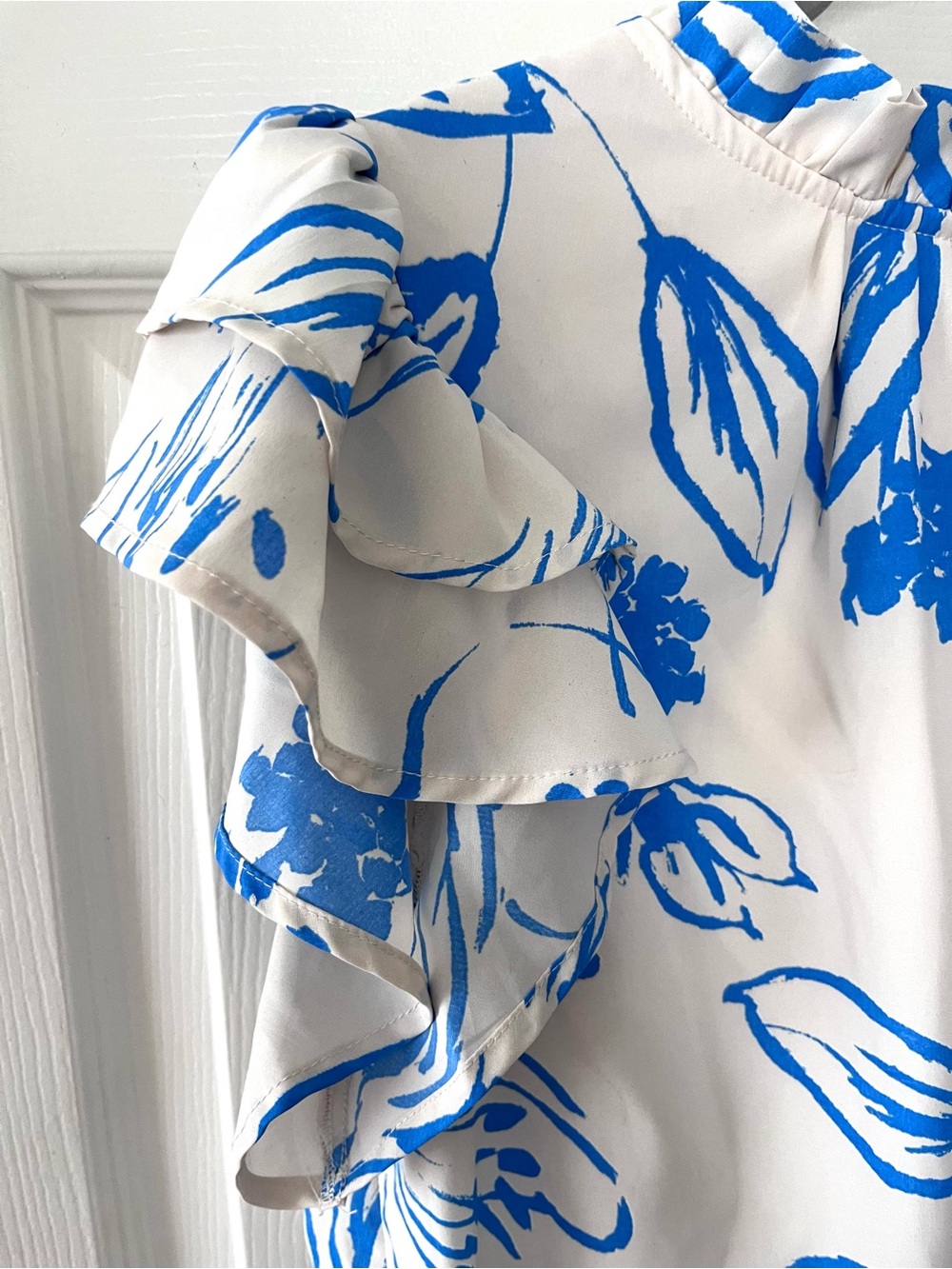 Entro  Top with Bold Blue Floral Print and Ruffles - Picture 3 of 5